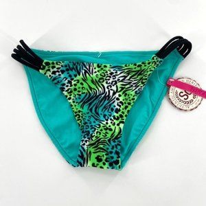Reversible Swimsuit Bikini Bottoms Juniors Size XS Teal Green Animal Print NWT